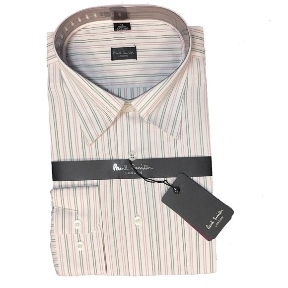 NEW Paul Smith Dress Shirt!17White With Pink & Gray Stripes100% Cotton